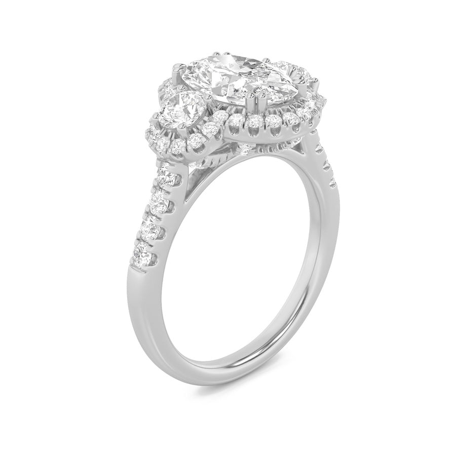 Oval Shape Three Stone Accented Ring lab grown diamond