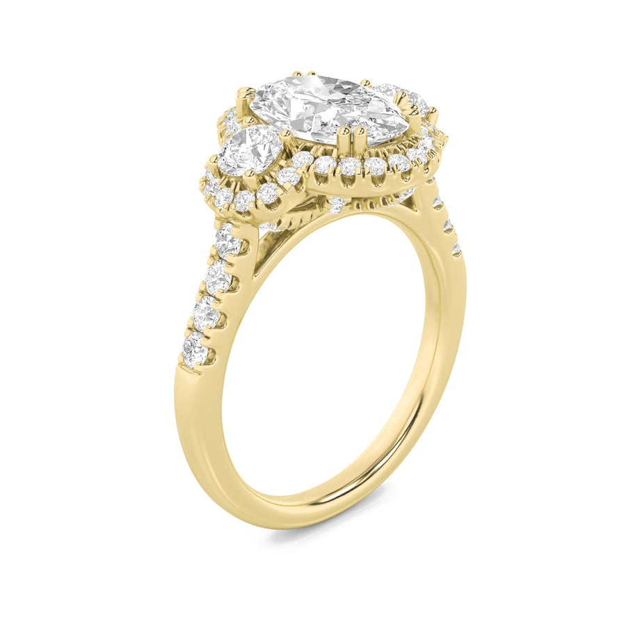 Oval Shape Three Stone Accented Ring lab grown diamond