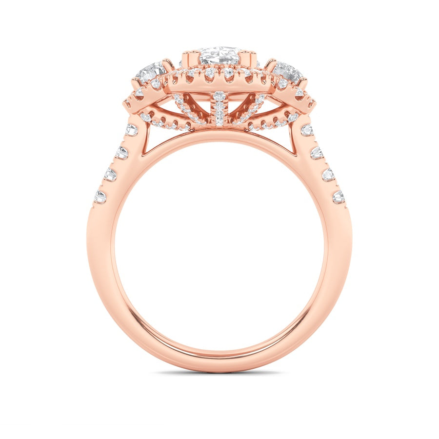 Oval Shape Three Stone Accented Ring lab grown diamond