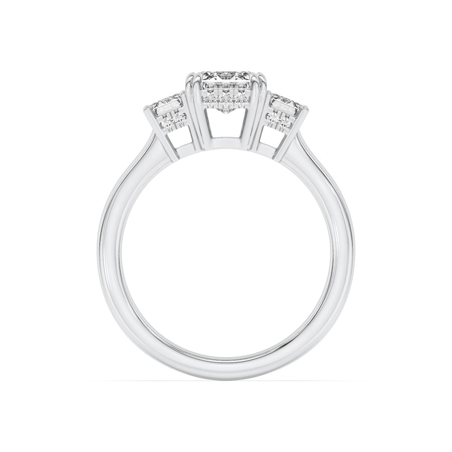 3Cttw Emerald Shaped Lab Grown Diamond (F/VS) Three Stone Accented Ring in 14K Gold