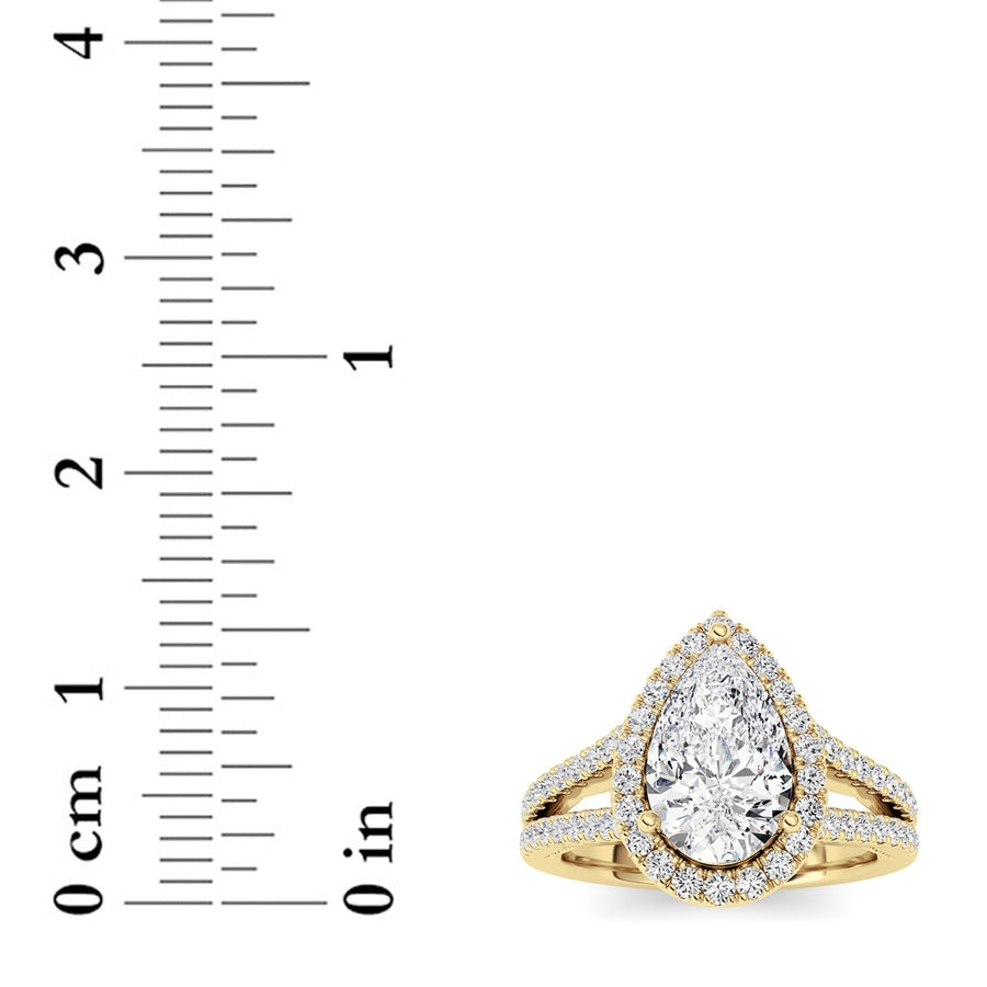 2Cttw Pear Shaped Lab Grown Diamond (F/VS) Split Shank Accented Ring in 14K Gold