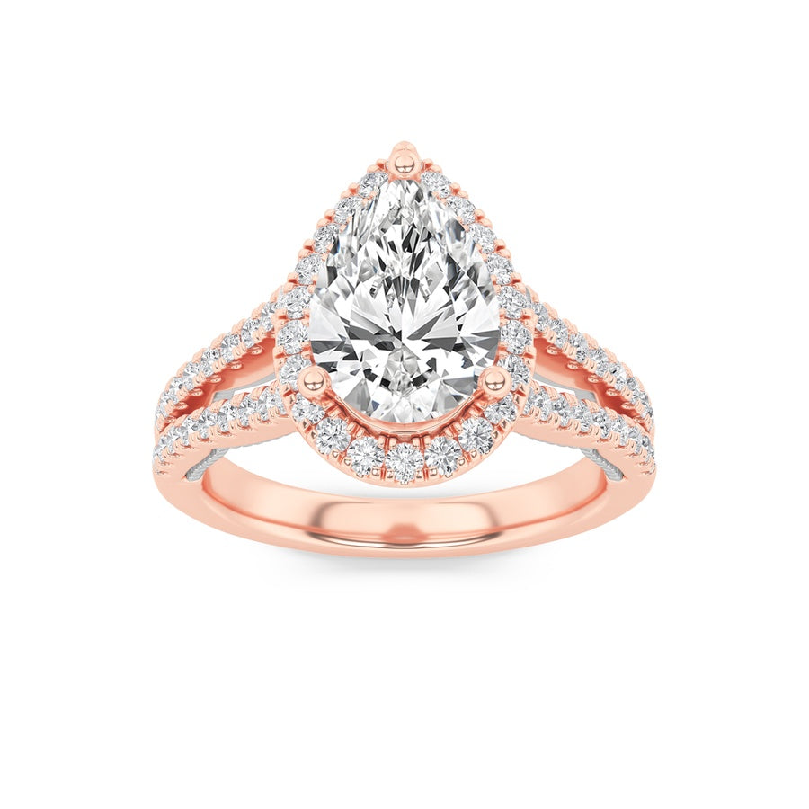 2Cttw Pear Shaped Lab Grown Diamond (F/VS) Split Shank Accented Ring in 14K Gold