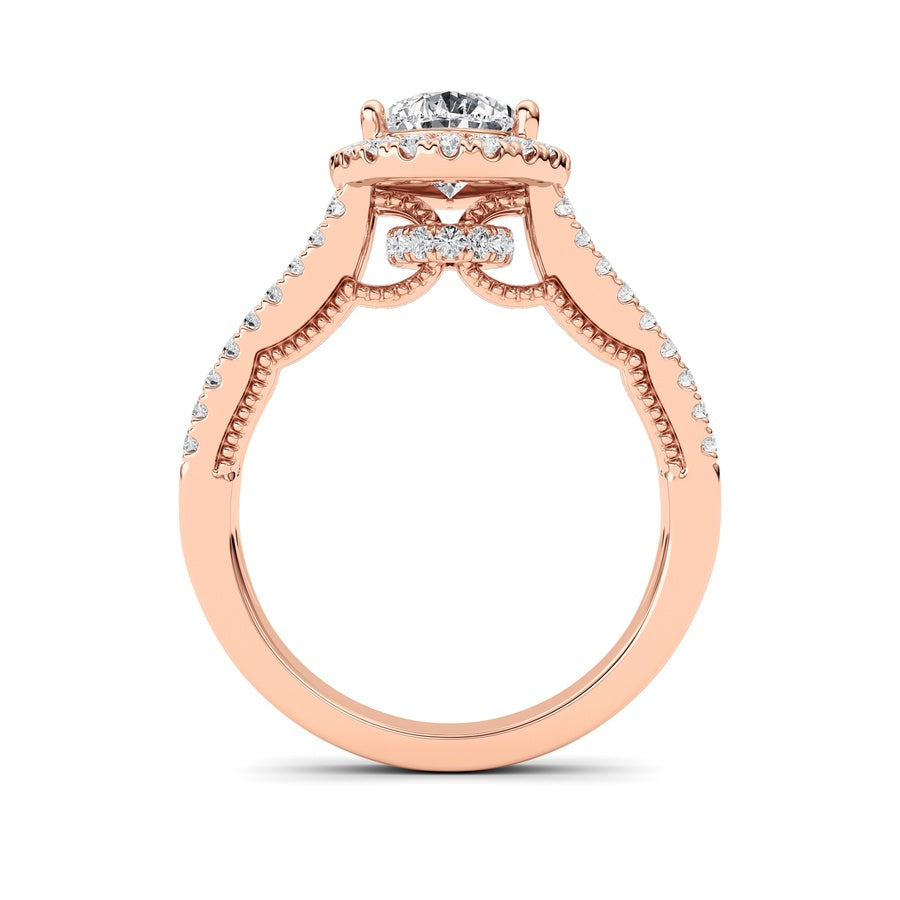 2Cttw Pear Shaped Lab Grown Diamond (F/VS) Split Shank Accented Ring in 14K Gold