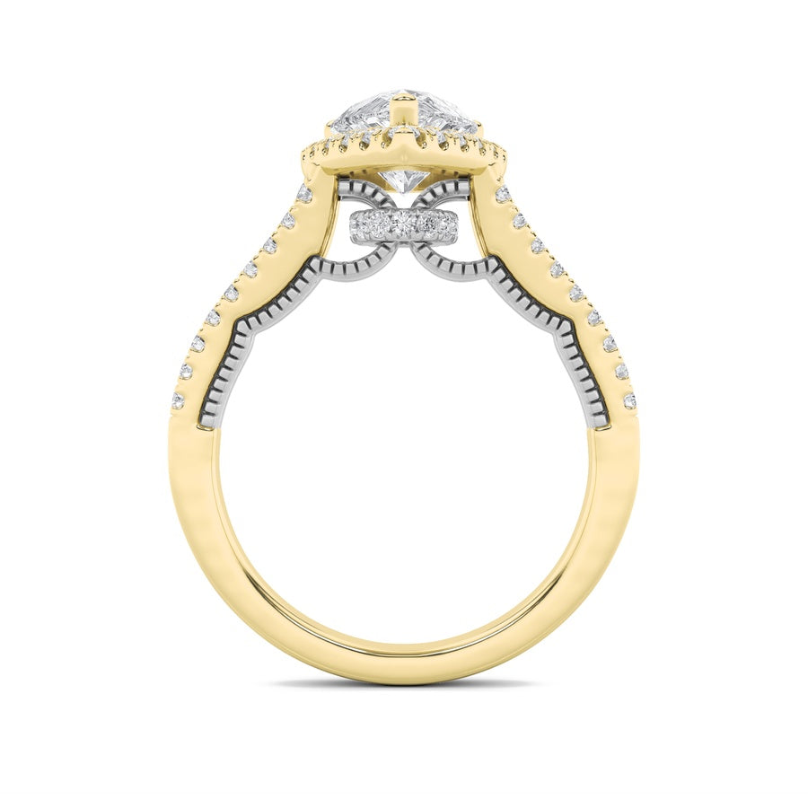 2Cttw Pear Shaped Lab Grown Diamond (F/VS) Split Shank Accented Ring in 14K Gold