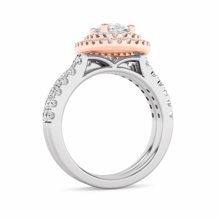 Oval Shape Double Halo Bridal Set Engagement Ring Set lab grown diamond