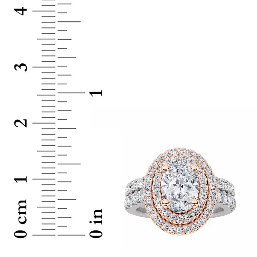 Oval Shape Double Halo Bridal Set Engagement Ring Set lab grown diamond