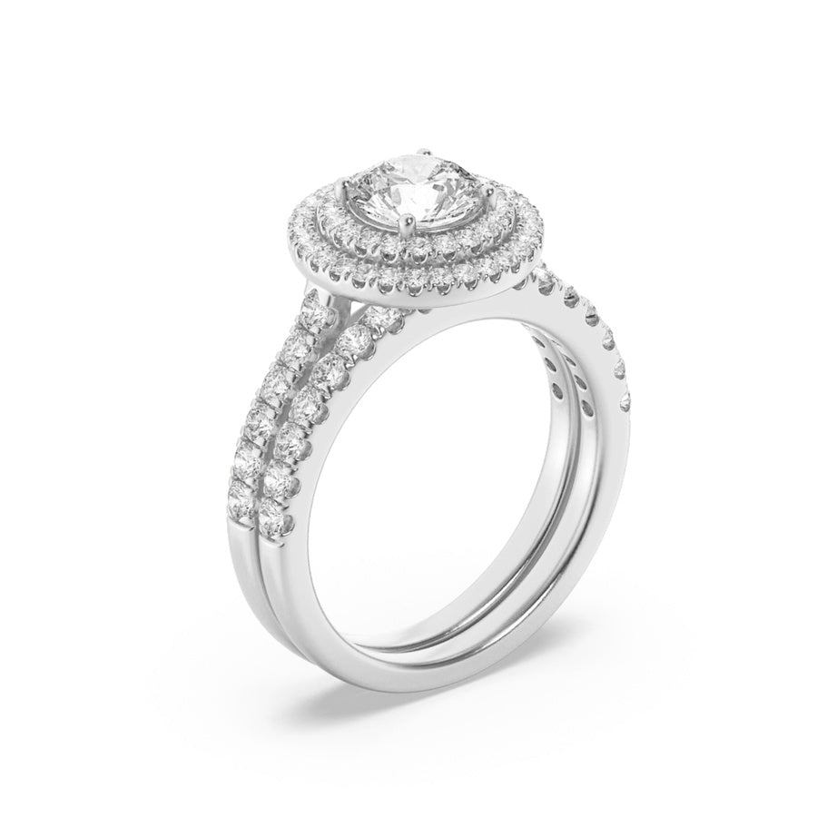 2Cttw Round Shaped Lab Grown Diamond (F/VS) DoubleHalo Bridal Set Engagement Ring Set in 14K Gold