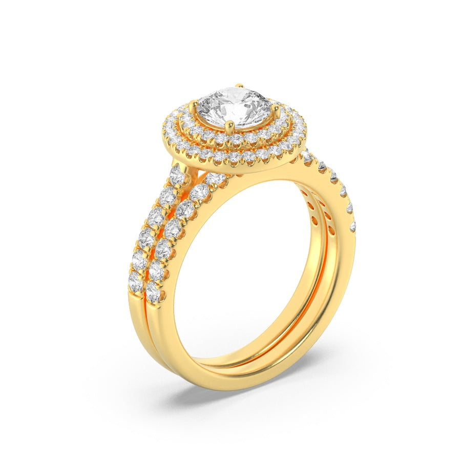 2Cttw Round Shaped Lab Grown Diamond (F/VS) DoubleHalo Bridal Set Engagement Ring Set in 14K Gold