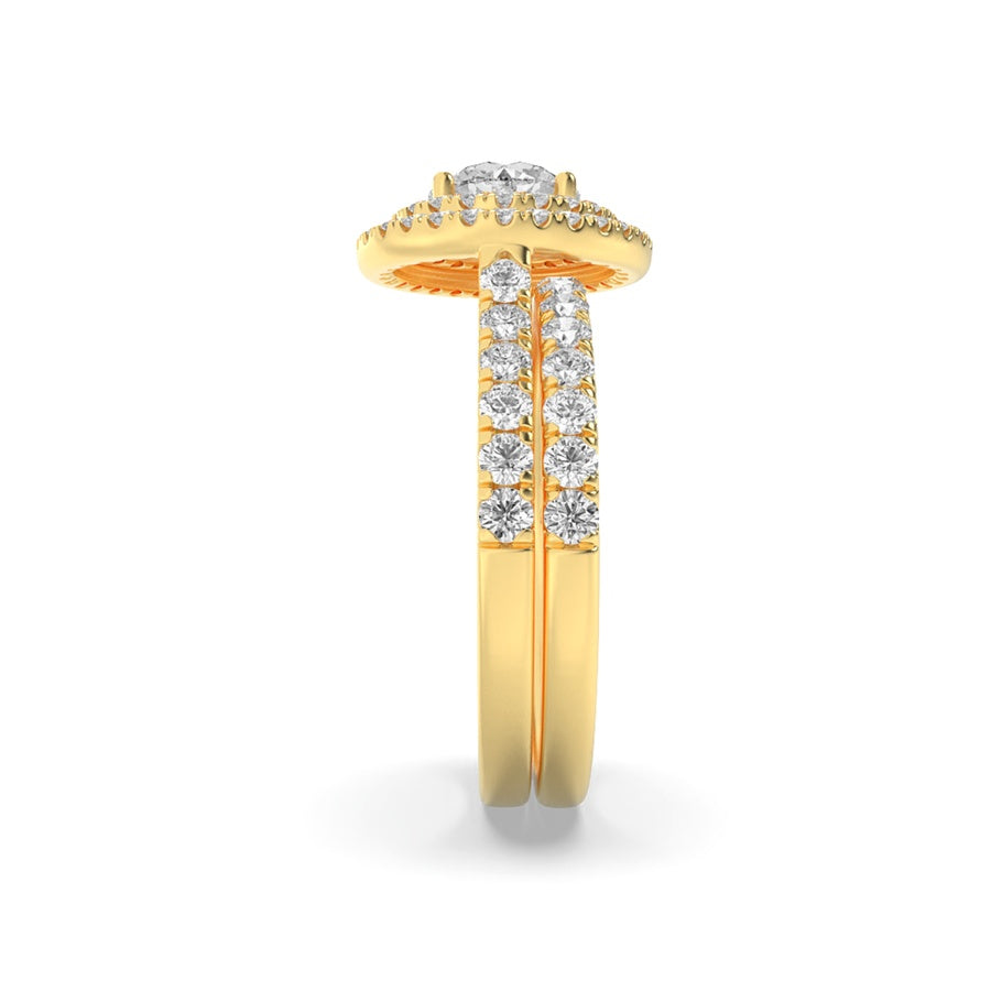 2Cttw Round Shaped Lab Grown Diamond (F/VS) DoubleHalo Bridal Set Engagement Ring Set in 14K Gold