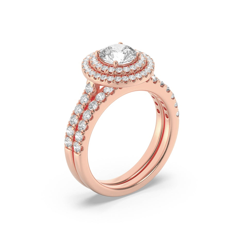 2Cttw Round Shaped Lab Grown Diamond (F/VS) DoubleHalo Bridal Set Engagement Ring Set in 14K Gold
