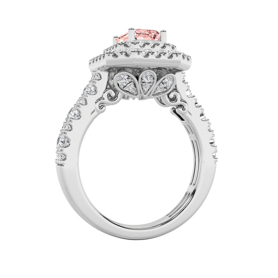 2Cttw Emerald Shaped Lab Grown Diamond (F/VS) Double Halo Engagement Ring in 14K Gold