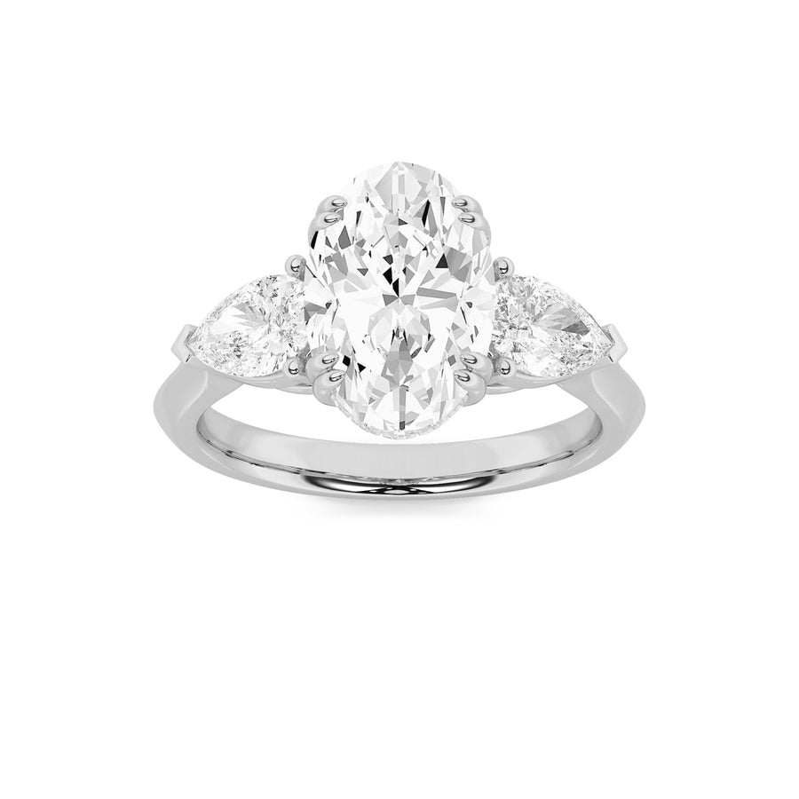 Oval Shape Three Stone Hidden Halo Ring lab grown diamond