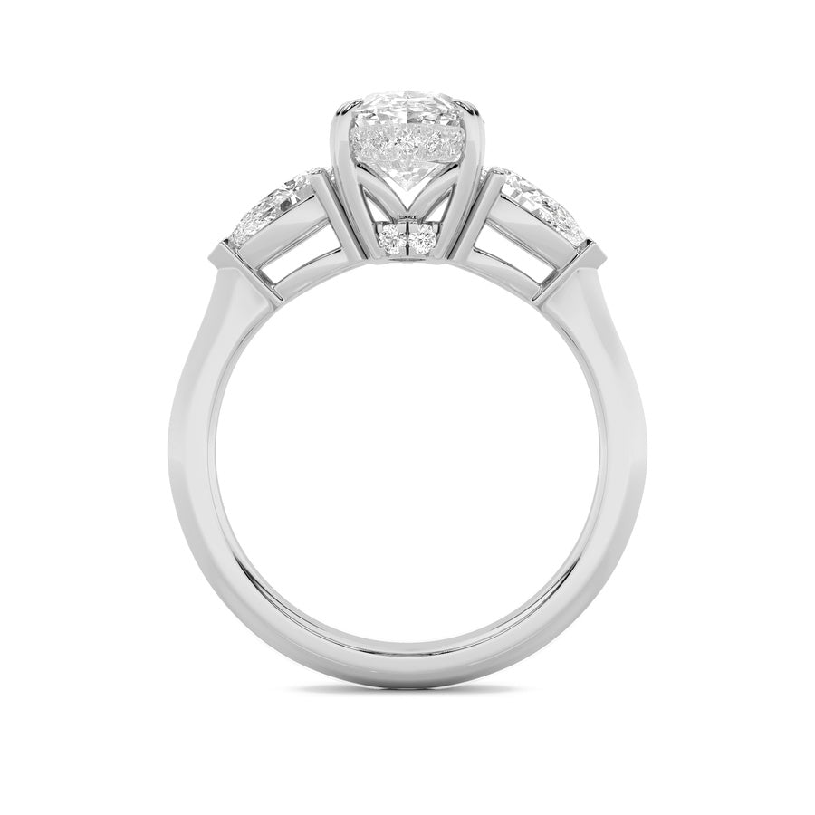 3Cttw Oval Shaped Lab Grown Diamond (F/VS) Three Stone Hidden Halo Ring in 14K Gold
