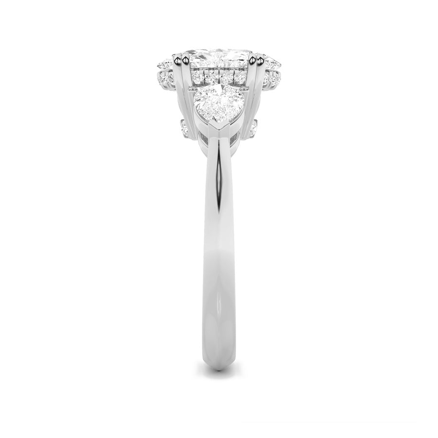 Oval Shape Three Stone Hidden Halo Ring lab grown diamond