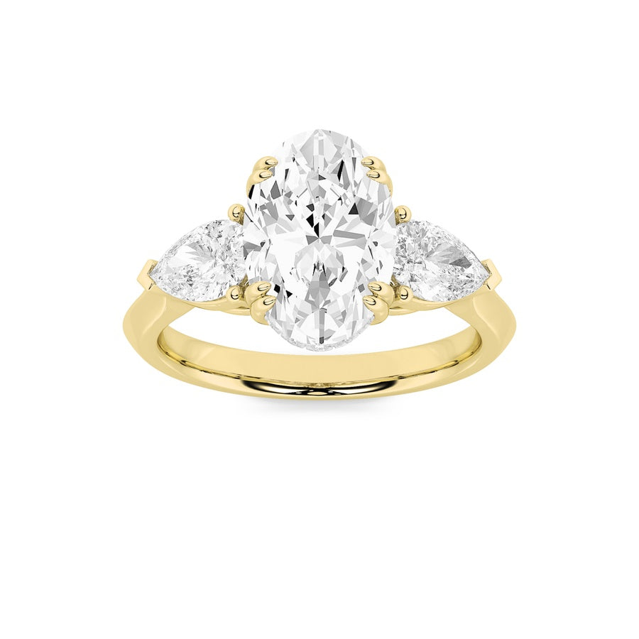 Oval Shape Three Stone Hidden Halo Ring lab grown diamond