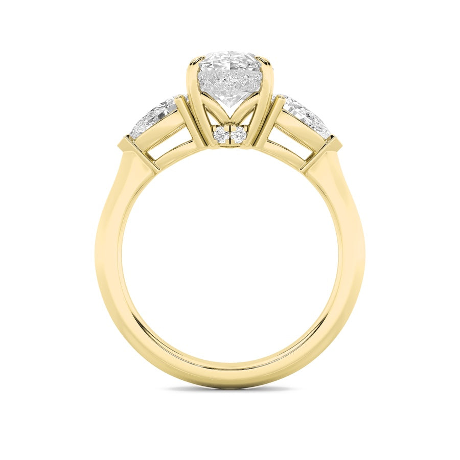 3Cttw Oval Shaped Lab Grown Diamond (F/VS) Three Stone Hidden Halo Ring in 14K Gold