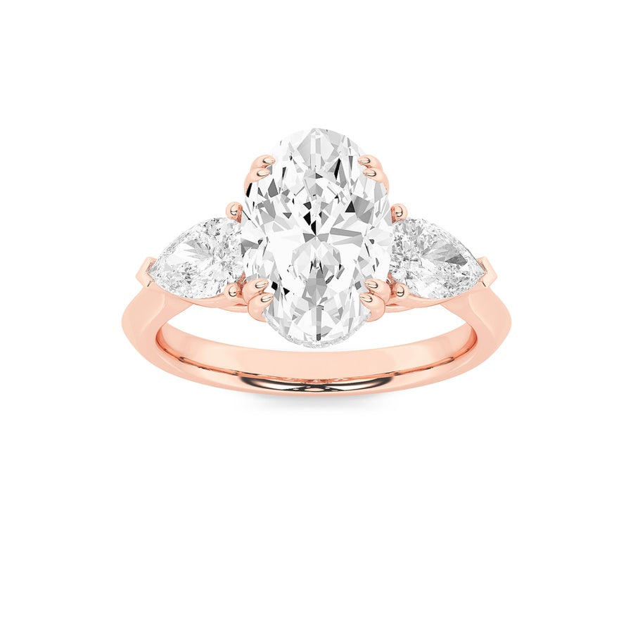 3Cttw Oval Shaped Lab Grown Diamond (F/VS) Three Stone Hidden Halo Ring in 14K Gold