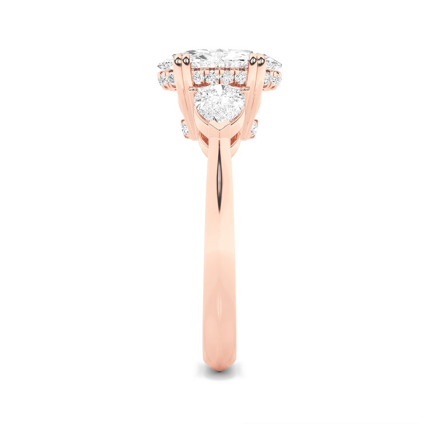 3Cttw Oval Shaped Lab Grown Diamond (F/VS) Three Stone Hidden Halo Ring in 14K Gold