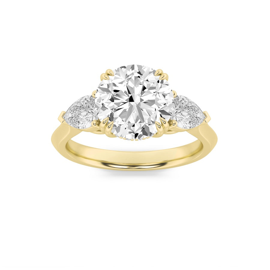 Round Shape Three Stone Hidden Halo Ring lab grown diamond