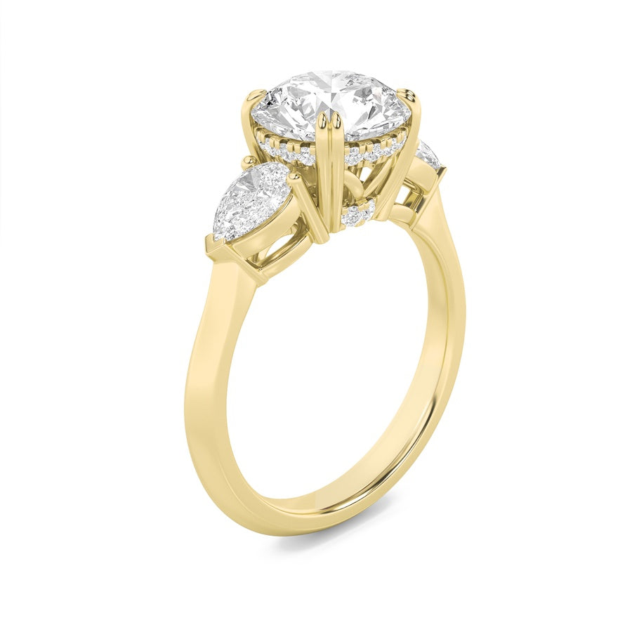Round Shape Three Stone Hidden Halo Ring lab grown diamond