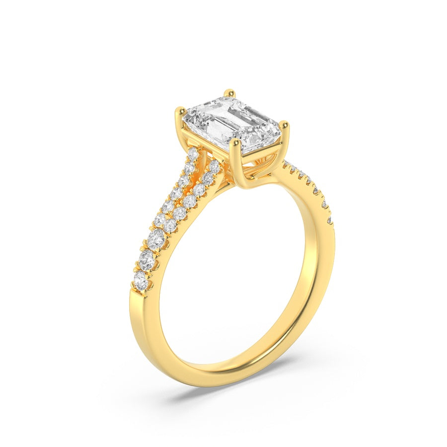 Emerald Shape Split Shank Trellis Engagement Ring lab grown diamond