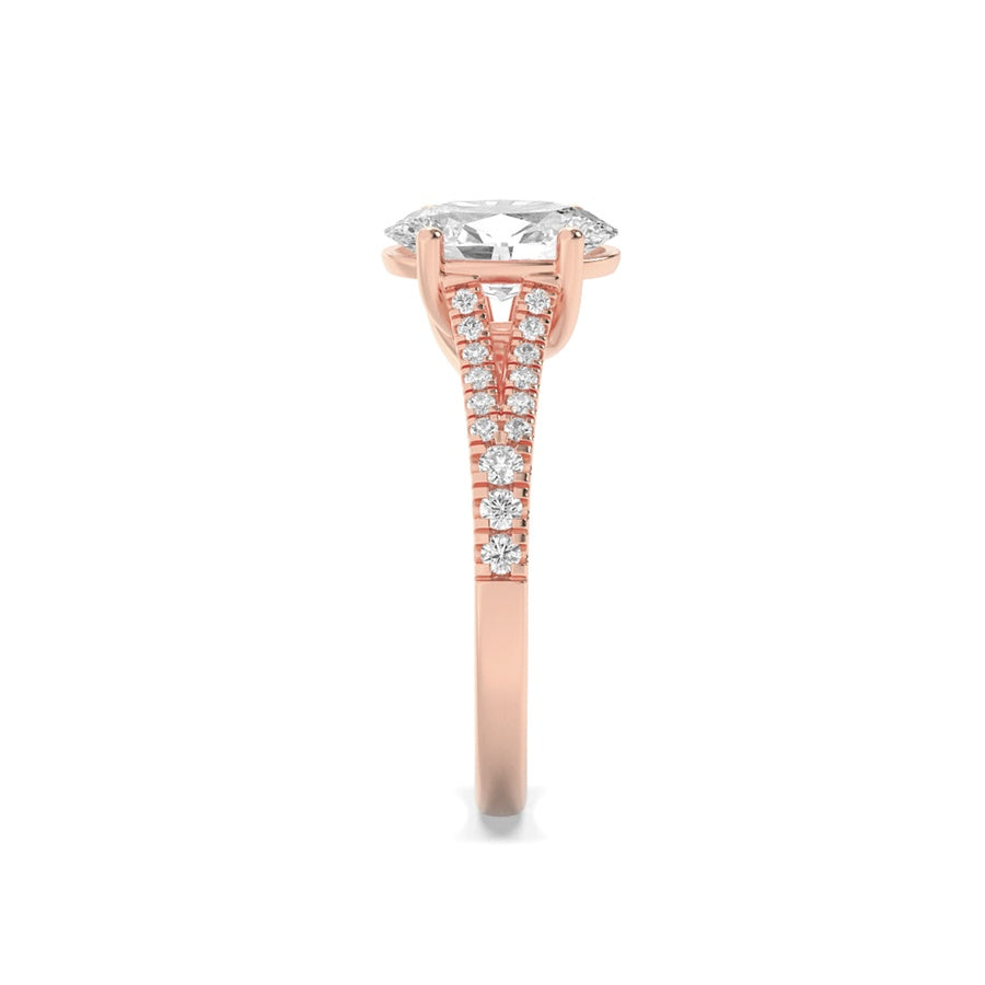 Oval Shape Split Shank Trellis Engagement Ring lab grown diamond