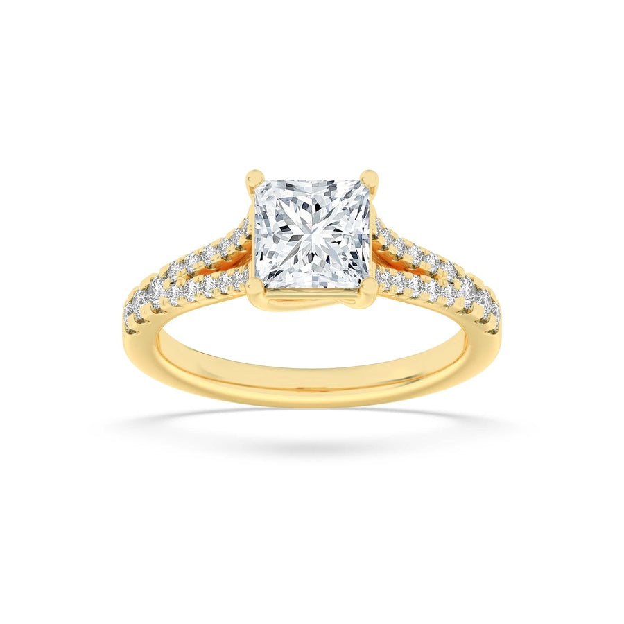 2Cttw Princess Shaped Lab Grown Diamond (F/VS) Split Shank Trellis Engagement Ring in 14K Gold