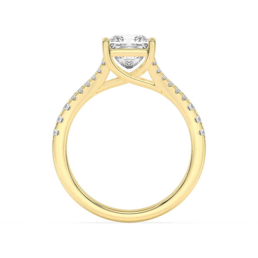 2Cttw Princess Shaped Lab Grown Diamond (F/VS) Split Shank Trellis Engagement Ring in 14K Gold