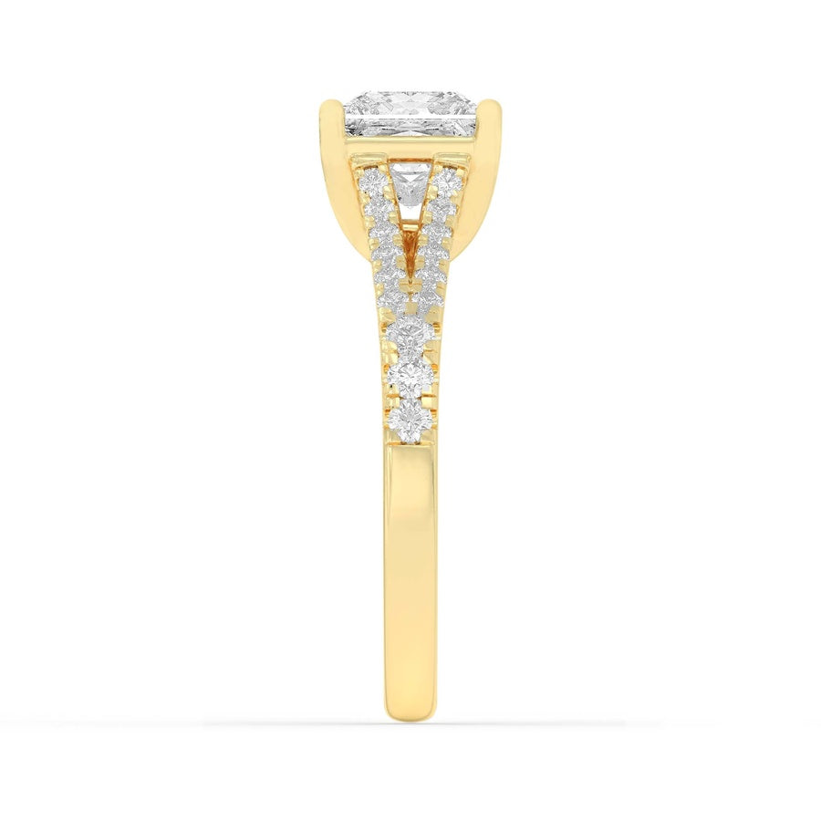 2Cttw Princess Shaped Lab Grown Diamond (F/VS) Split Shank Trellis Engagement Ring in 14K Gold