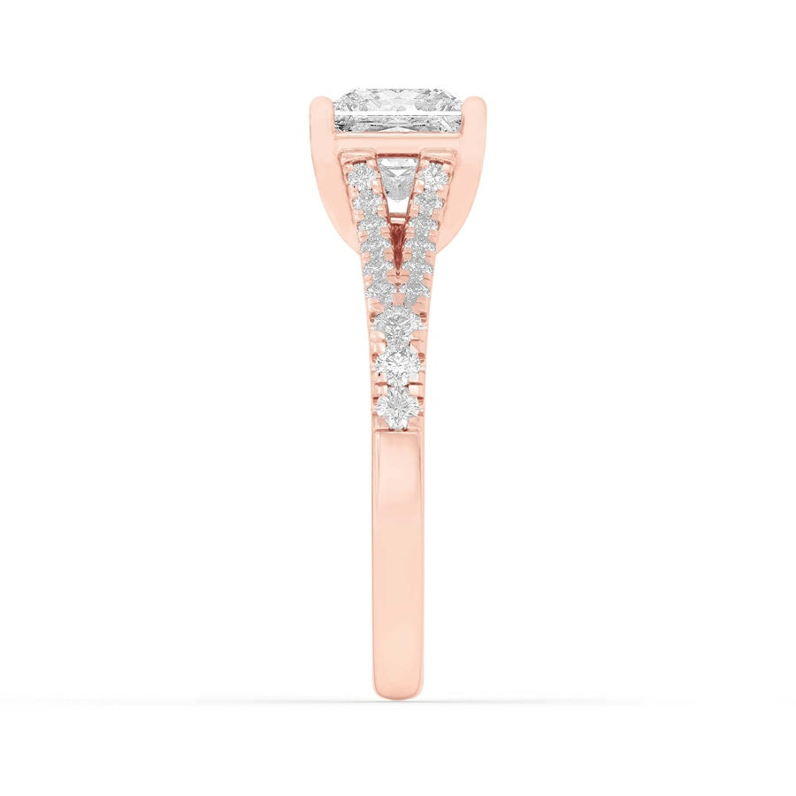 2Cttw Princess Shaped Lab Grown Diamond (F/VS) Split Shank Trellis Engagement Ring in 14K Gold