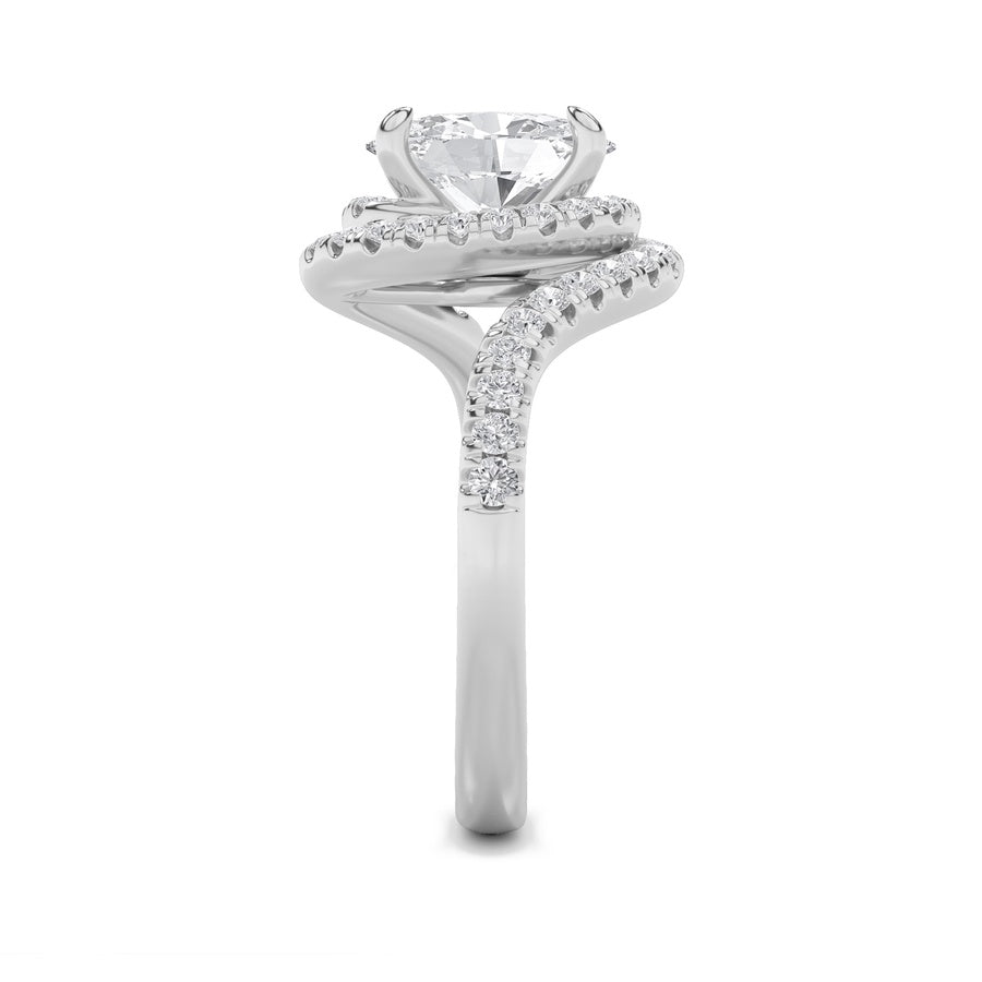 Oval Shape Swirl Accented Engagement Ring lab grown diamond