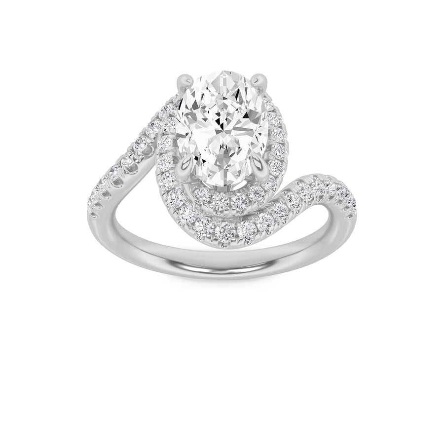 Oval Shape Swirl Accented Engagement Ring lab grown diamond