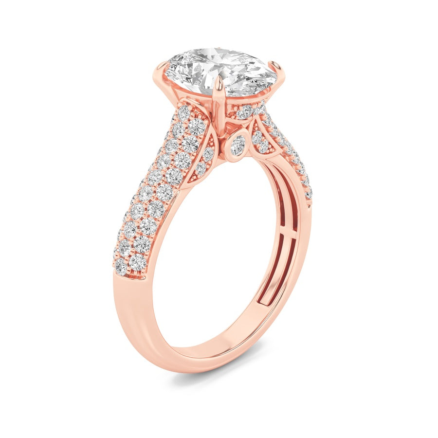 1.5Cttw Oval Shaped Lab Grown Diamond (F/VS) Hidden Halo Accented Engagement Ring in 14K Gold