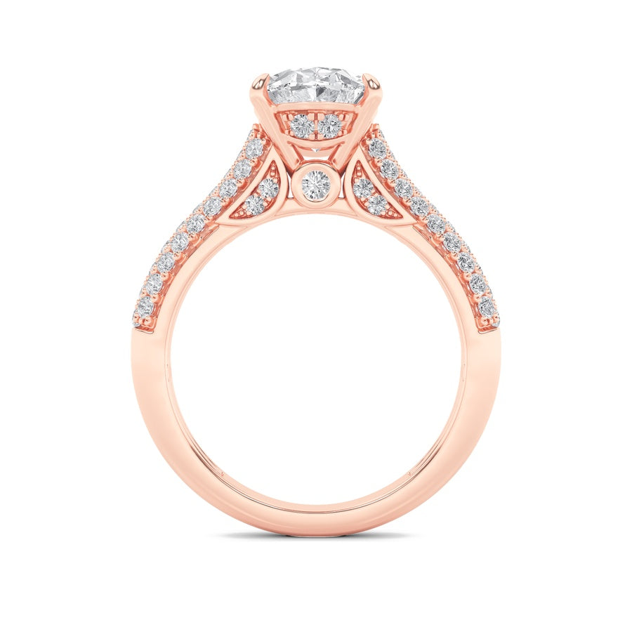 1.5Cttw Oval Shaped Lab Grown Diamond (F/VS) Hidden Halo Accented Engagement Ring in 14K Gold