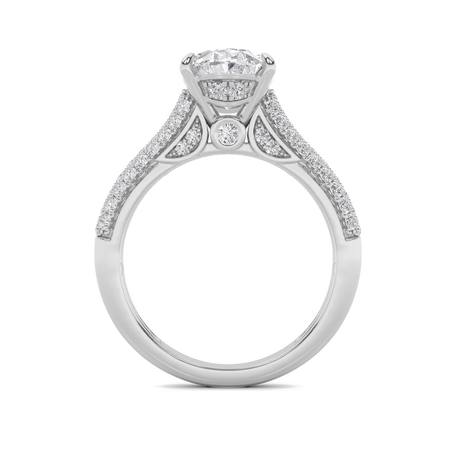 2.5Cttw Oval Shaped Lab Grown Diamond (F/VS) Hidden Halo Accented Engagement Ring in 14K Gold