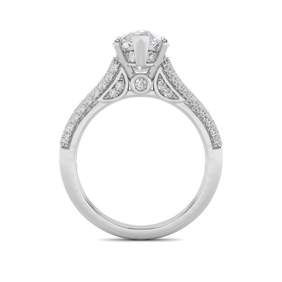 2.5Cttw Pear Shaped Lab Grown Diamond (F/VS) Hidden Halo Accented Engagement Ring in 14K Gold