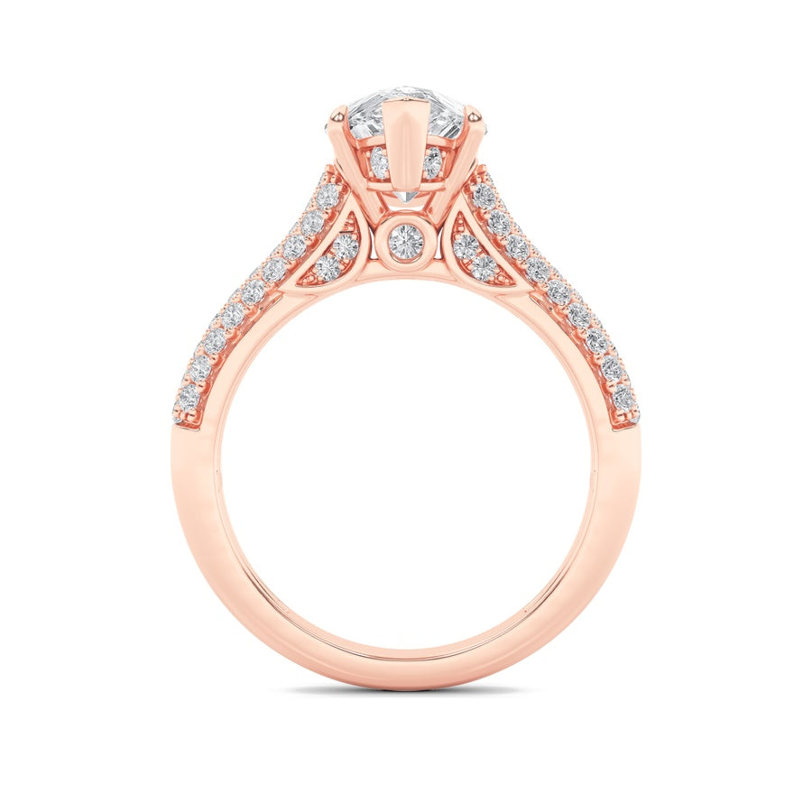 2.5Cttw Pear Shaped Lab Grown Diamond (F/VS) Hidden Halo Accented Engagement Ring in 14K Gold