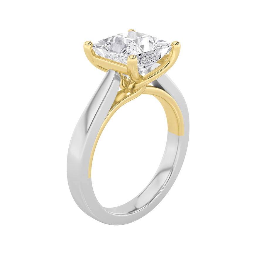 1Cttw Princess Shaped Lab Grown Diamond (F/VS) TwoTone Twisted Basket Cathedral Shank Solitaire Ring in 14K Gold