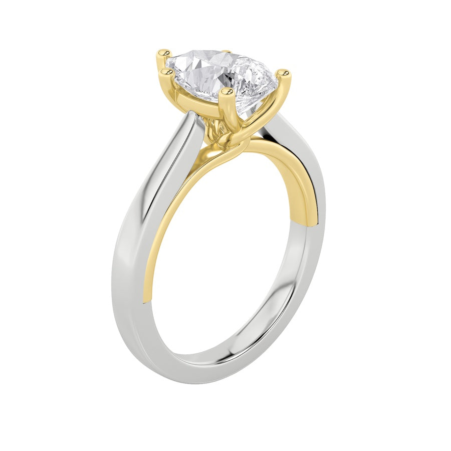 1Cttw Pear Shaped Lab Grown Diamond (F/VS) Two Tone Twisted Basket Cathedral Shank Solitaire Ring in14K Gold