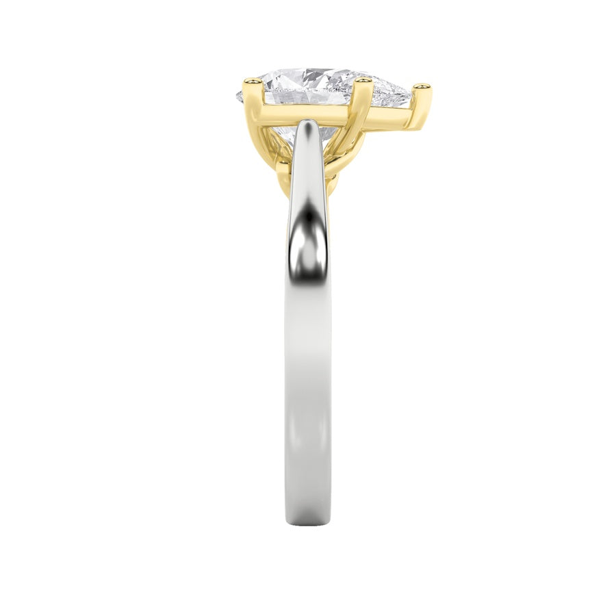 2Cttw Pear Shaped Lab Grown Diamond (F/VS) Two Tone Twisted Basket Cathedral Shank Solitaire Ring in14K Gold
