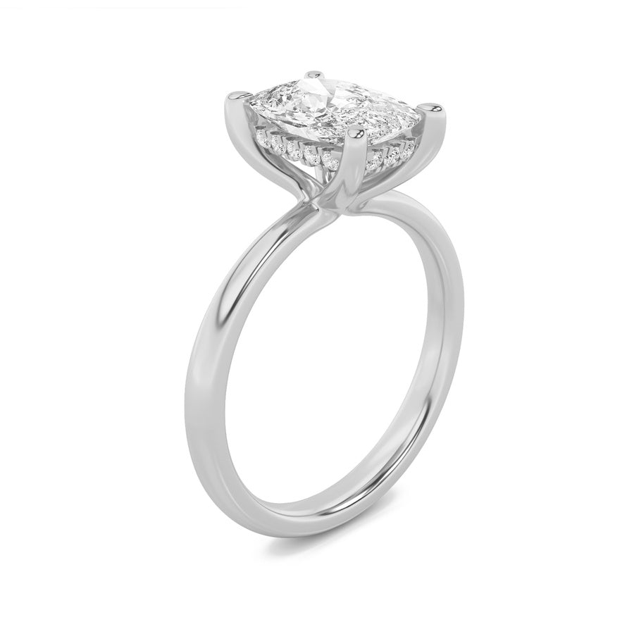 Cushion Shape Hidden Halo Petite Shank Ring lab grown diamond