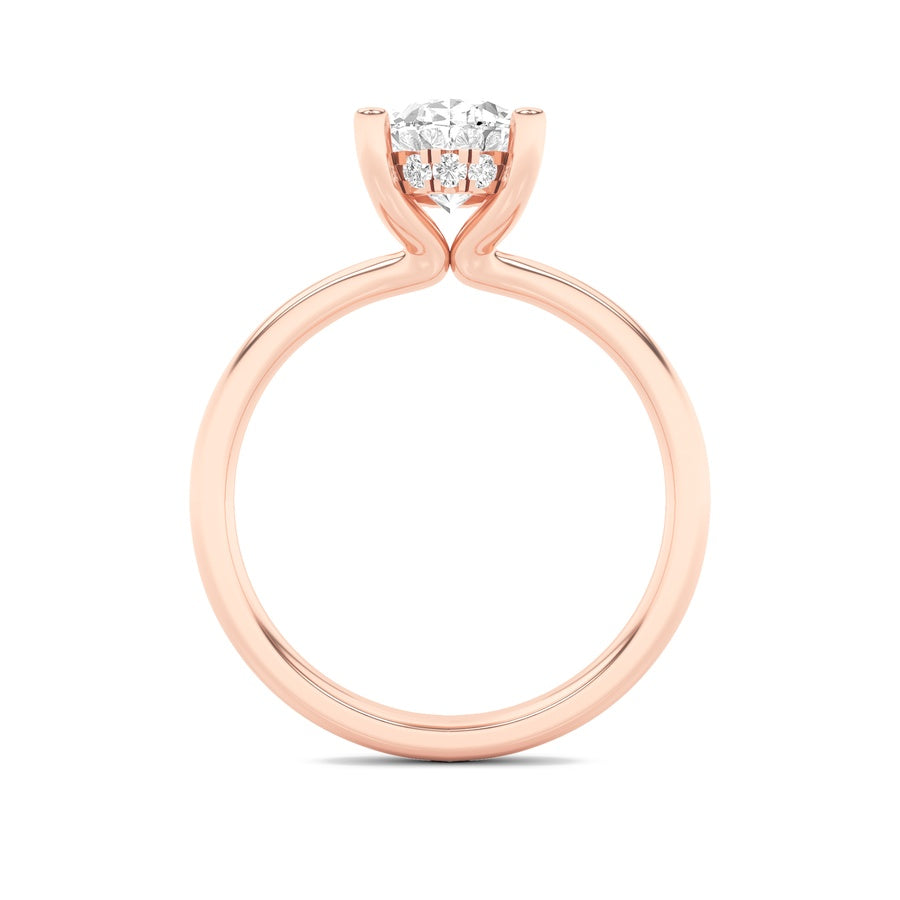 2Cttw Oval Shaped Lab Grown Diamond (F/VS) HiddenHalo Petite Shank Ring in 14K Gold