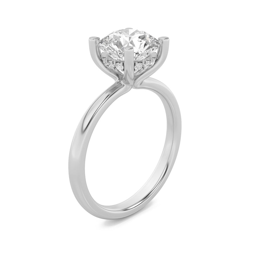 2Cttw Round Shaped Lab Grown Diamond (F/VS) HiddenHalo Petite Shank Ring in 14K Gold