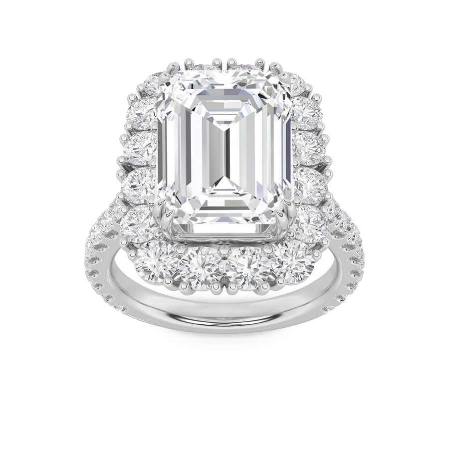 7.25Cttw Emerald Shaped Lab Grown Diamond (F/VS) Bold Statement Accented Ring in 14K Gold