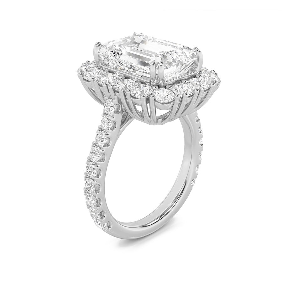 7.25Cttw Emerald Shaped Lab Grown Diamond (F/VS) Bold Statement Accented Ring in 14K Gold