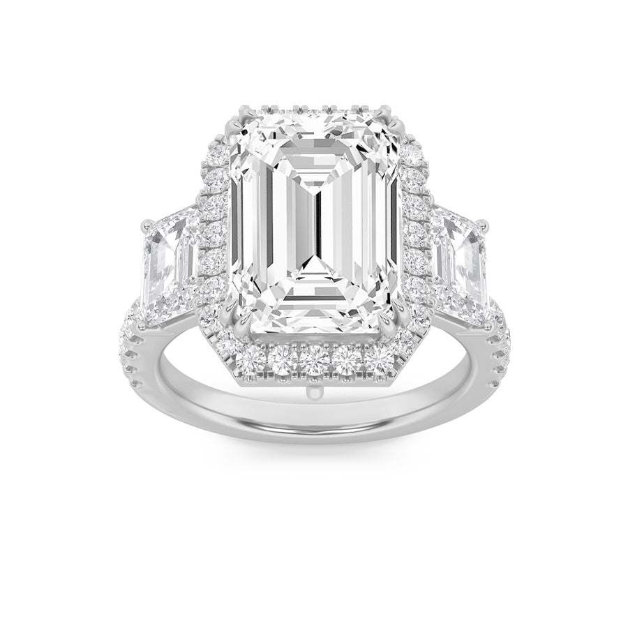 7Cttw Emerald Shaped Lab Grown Diamond (F/VS) BoldAccented Engagement Ring in 14K Gold