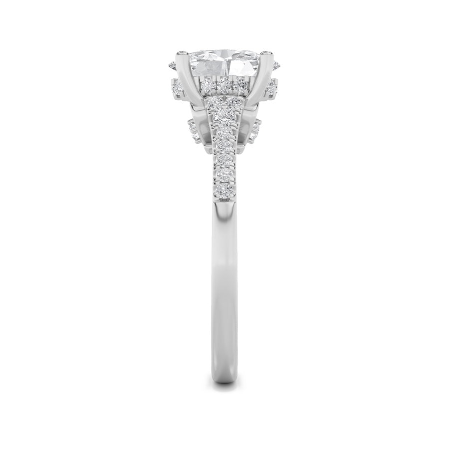 1.5Cttw Oval Shaped Lab Grown Diamond (G/VS) Accented Engagement Ring in 14K White Gold