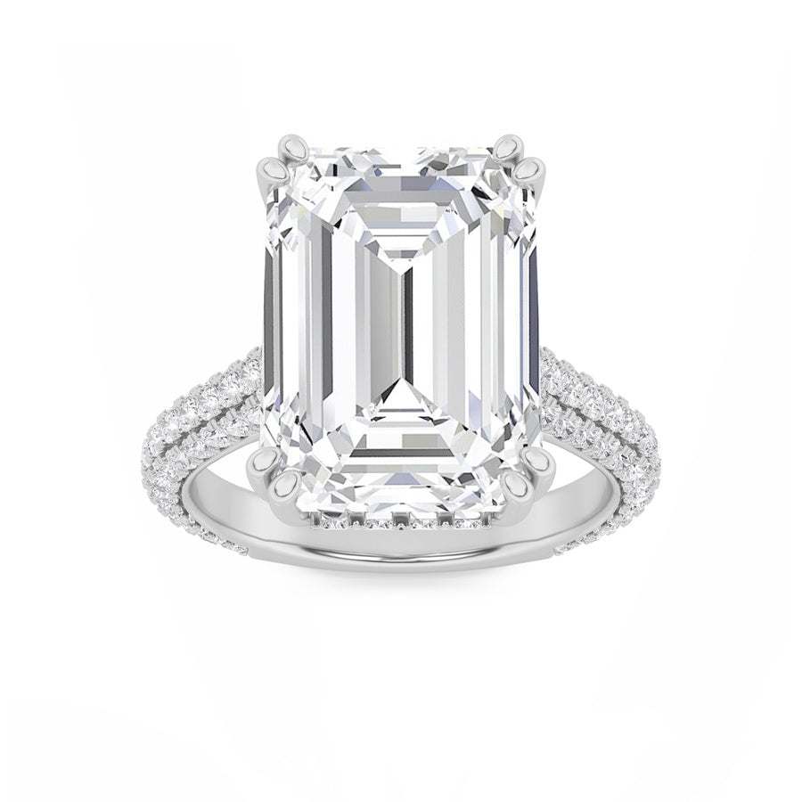 8Cttw Emerald Shaped Lab Grown Diamond (F/VS) BoldAccented Engagement Ring in 14K Gold