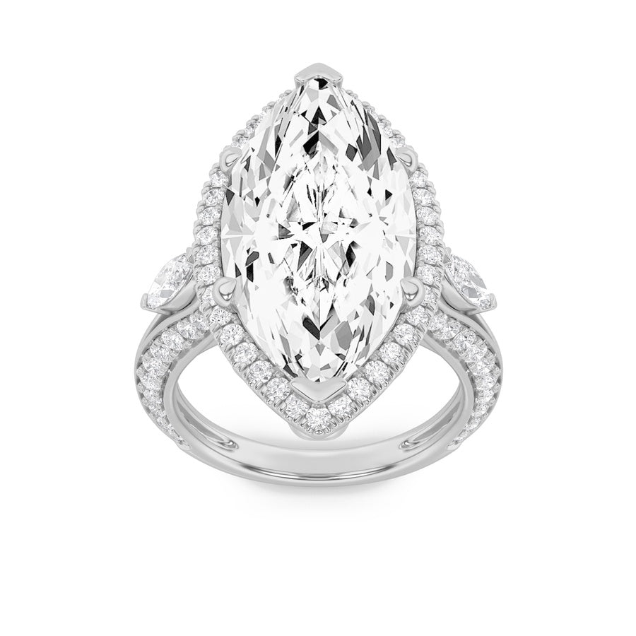 9Cttw Marquise Shaped Lab Grown Diamond (F/VS) Bold Statement Accented Ring in 14K Gold