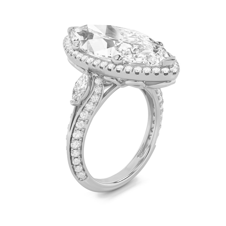 9Cttw Marquise Shaped Lab Grown Diamond (F/VS) Bold Statement Accented Ring in 14K Gold